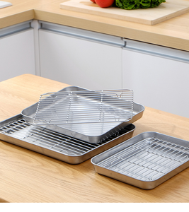 2-in-1 Stainless Steel Baking Set – <b>Pan</b> Tray with Wire Cooling Rack, Oven Roasting Rack for Cake, Brownie, <b>BBQ</b>, Chicken, Vegetab - Product Image 2