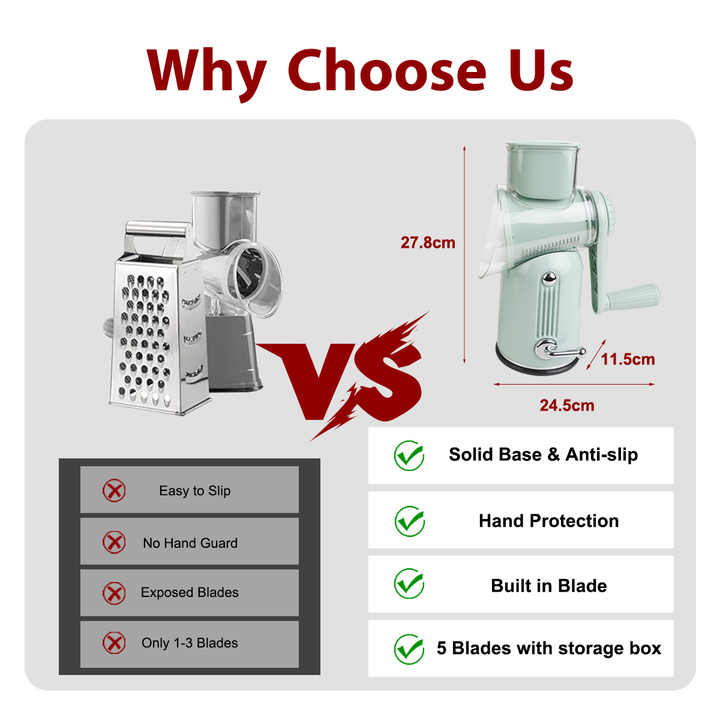 5 Adjustable Blades Tools Multi-function Manual Drum Nut Cheese Mandoline Cutter Fruit  Rotary Vegetable Grater Chopper