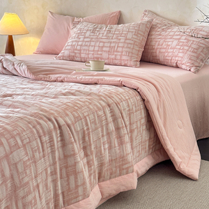 ชุดผ้าห่มฤดูร้อน<span class=keywords><strong>ผ้า</strong></span>ฝ้ายแท้ 100% แบบสองชั้น ทอเส้นด้ายย้อมสีลายแจ็คการ์ด 4 ชิ้น ชุดเครื่องนอนระบายอากาศได้ดี - Product Image 2