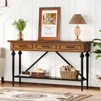 Table console en bois brun rétro antique de style moderne du milieu du siècle avec 3 tiroirs de rangement 150 cm
