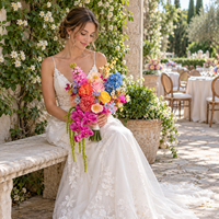 Buket Pengantin Bunga Artifisial Warna-warni Dallisten dengan Mawar, Hydrangea, dan Anggrek untuk Dekorasi Pernikahan