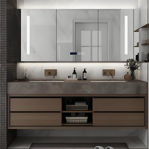 Lavabos dobles montados en la pared de Color gris moderno, muebles de baño, espejo, diseño de puerta sin manos, tocador de baño de doble fregadero - Product Image 2