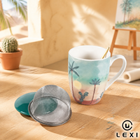 Mug infuseur à thé en céramique avec couvercle et filtre en acier inoxydable, motif palmier, cactus, soleil, logo personnalisé, vente en gros, cadeau