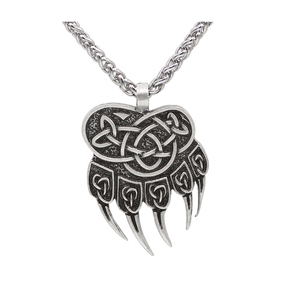 Nouveau Collier Pendentif <span class=keywords><strong>en</strong></span> Acier Inoxydable Rétro, Style Nordique <span class=keywords><strong>Viking</strong></span>, avec Chaîne <span class=keywords><strong>en</strong></span> Acier au Titane et Motifs Griffe d'Ours Imposante et Panier de Fleurs - Product Image 6