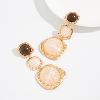 Boucles d'oreilles pendantes vintage à 3 niveaux en métal martelé et résine ovale pour femmes, style bohème, pour soirée, longues, accessoires, bijoux, cadeau