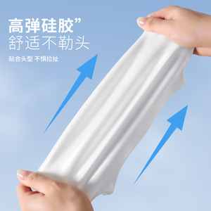 Bonnet de bain en silicone unisexe, imperméable, haute élasticité, couleur unie, confortable, ajustement parfait pour la natation - Product Image 3