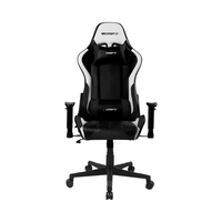 Chaise de jeu professionnelle Drift Gaming en cuir noir/blanc, accoudoirs réglables 2D, vérin à gaz 2 positions, pivotante, design moderne papillon, métal