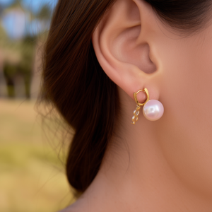 Pearl <b>Earrings</b> 316L Stainless Steel PVD Gold Plating Sustainable Resistant Jewelry For Women - Product Image 3