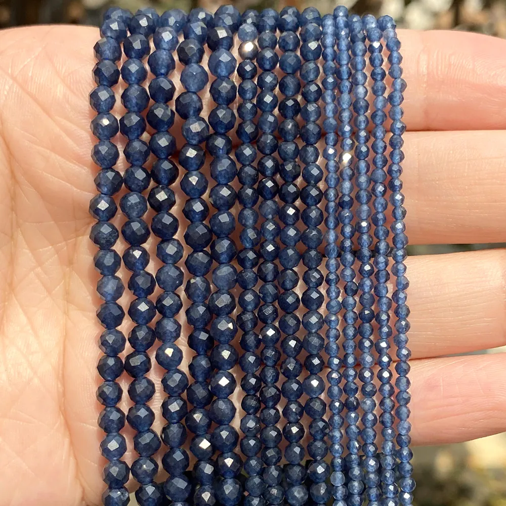 Asvrai U 2 3 4Mm Natuurlijke Gefacetteerde Blauwe Saffier Stenen Losse Spacer Kralen Voor Sieraden Maken Diy Armband Oorbellen Accessoires