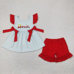 Ensemble de vêtements d'été pour filles, tunique et short à fleurs roses brodées - Product Image 2