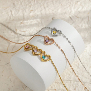 Collier avec pendentif en forme <span class=keywords><strong>de</strong></span> cœur avec douze pierres <span class=keywords><strong>de</strong></span> <span class=keywords><strong>naissance</strong></span>, nouveau, plaqué or, en acier inoxydable, bijoux, cadeau d'amour pour la fête des mères, avec <span class=keywords><strong>perle</strong></span> principale - Product Image 2
