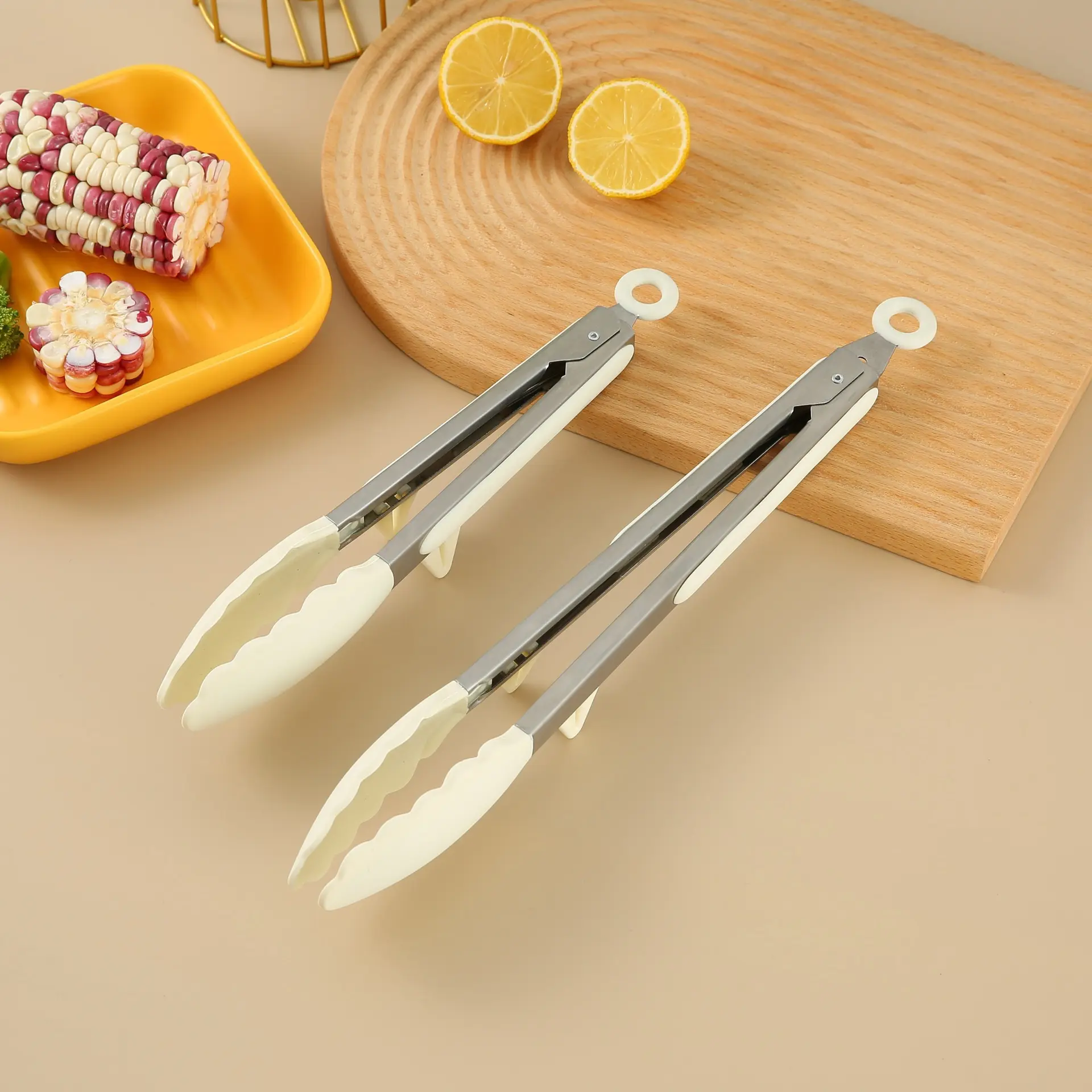 Premium quality anti slip stainless steel handle locking kitchen tongs silicone food tongs