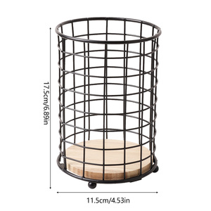 Porte-ustensiles en fil métallique noir pour comptoir de <span class=keywords><strong>cuisine</strong></span> avec base en bois, grand porte-ustensiles de comptoir, panier de rangement pour capsules de café - Product Image 2