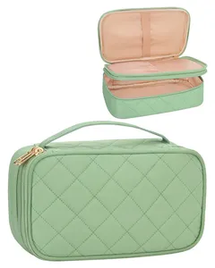 Relavel-Bolsa de maquillaje de doble capa de plástico, organizador de maquillaje resistente al agua, bolsa de viaje compacta para cosméticos, color verde diamante