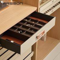 Sistema di Cabina Armadio di Lusso in Legno Scuro con Parete a Specchio, Espositore per Borse Birkin, Mensole LED, Pouf e Design Personalizzato
