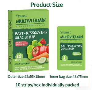 Stock disponible : Bandes de film orales multivitaminées à base d'extraits végétaux, sans eau ajoutée, non-OGM, pour soutenir la santé immunitaire et osseuse, pour la nutrition des adultes. - Product Image 6