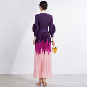 Robe midi plissée pour femme, coupe trapèze, tissée, nouvelle mode Miyake, élégante, dégradé de couleurs, décontractée, taille naturelle, pour le bureau et les soirées - Product Image 5