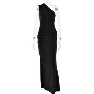Robe de soirée longue asymétrique à une épaule, taille naturelle, confortable, style banquet - Product Image 5