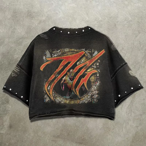 Camisetas de Manga Corta para Hombre XJYD, Personalizadas con Pedrería, Corte Recto, Estilo Hip Hop, Sin Mangas, Estampado Gráfico, Lavado Ácido, Estilo Urbano - Product Image 2