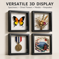 Cadre de présentation 3D carré de 5,7x5,7 po avec verre véritable, pour table et mur, pour spécimens, vente en gros