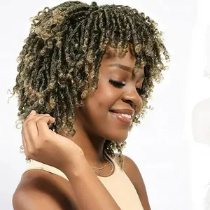 黑色女性合成编织短假发钩针编织假发非洲卷曲合成发辫非洲发型