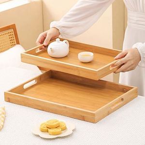 Plateau en bambou et bois Plateau à thé rectangulaire en bois massif Moon End Meal Plateau de barbecue commercial - Product Image 2