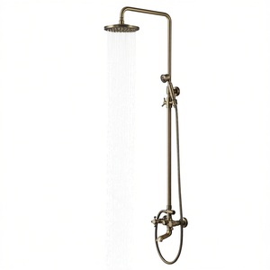 Ensemble de robinetterie de salle de bain en laiton antique, avec mitigeur de douche apparent à effet pluie traditionnel et bec de baignoire, pour installation en salle de bain - Product Image 1