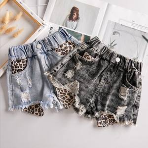 2020 Summer Fashion Toddler to Big Girl <span class=keywords><strong>pantaloncini</strong></span> di jeans grigio scuro e <span class=keywords><strong>blu</strong></span> Cute Girl Cheetah Distressed Jean Shorts per 2-9T - Product Image 3