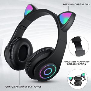 Universal Cute Wireless Headphones Cat Ears Wireless Headphone Stereo Music Light up Gaming Headset with Mic - Product Image 5