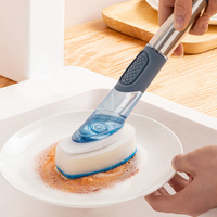Pot huileux de cuisine, éponge de lavage, distribution de savon, brosse à vaisselle, contrôle du savon, brosse de nettoyage de cuisine