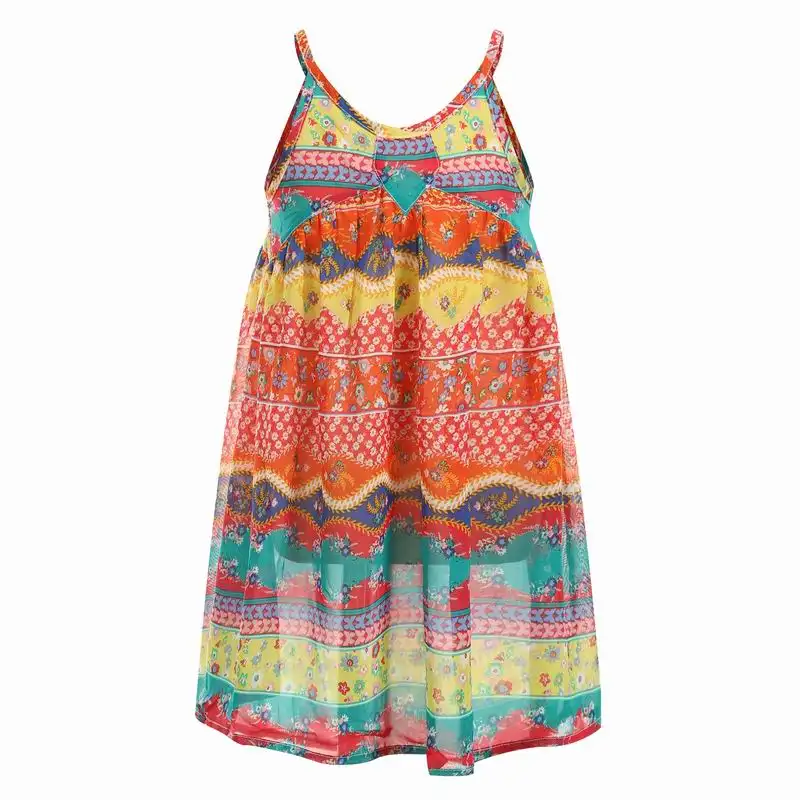 Girl Floral Dresses Print Beach Dress Long Sleeve Sundress A Line Mini Dress Baby Girls Summer Swimwear Beachwear