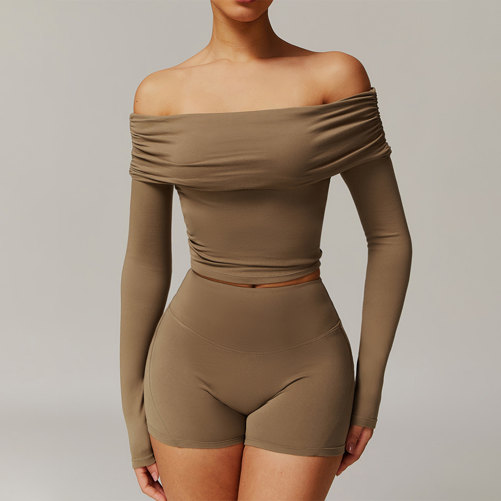 New Sexy Casual Long Sleeved T-Shirt Yoga Outfit For Women One Shoulder Off Versatile Dance And Sports Long Sleeves Top