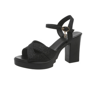 Escarpins à talon épais pour femme, à brides croisées, ajourés, à bout ouvert, à paillettes, nouvelle collection été, grandes tailles, sexy et élégants - Product Image 6