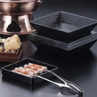 Assiette carrée en mélamine noire écologique pour viande, viande en tranches, hot pot chinois, barbecue coréen, grill japonais