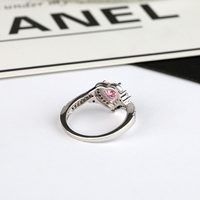 Bague en argent 925 avec zircon en forme de cœur rose pour femmes, avec halo brillant et double rangée pour les femmes élégantes, bijoux quotidiens et cadeaux