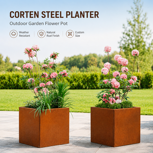 Jardinière rectangulaire moderne en acier Corten pour extérieur, conteneur de plantes de jardin au design minimaliste pour fleurs et plantes vertes - Product Image 3