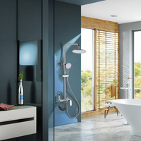 Ensemble de douche mural de luxe élégant en laiton chromé, design à levage infini, mitigeur chaud/froid, jet de pluie massant poli