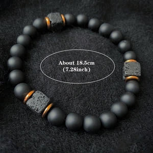 Bracelet en pierre volcanique pour hommes, agate noire carrée, bijoux à la mode, adapté aux SJ-0208 modernes de gentlemen - Product Image 1