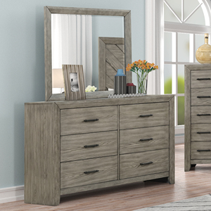 Modern Gray Wood Dresser <b>with</b> <b>Mirror</b> - Flat Panel Bedroom Dresser, Minimalist Casual <b>Storage</b> Furniture - Product Image 1