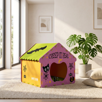 Lit pour chat en feutre chaud d'hiver pour Halloween, semi-fermé, amovible, tente confortable pour chat d'intérieur, utilisation toute saison