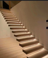 Marches d'escalier flottantes en bois massif sur mesure, marches en bois dur antidérapantes, monte-escalier droit pour maison, villa, hôtel