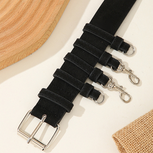 Nouvelle ceinture en suède avec anneaux multi-métalliques et fermoirs mousquetons, ceinture utilitaire streetwear personnalisée en faux suède marron clair pour jeans et robes - Product Image 3