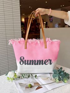 Borsa da Spiaggia Personalizzabile con Logo, Grande Capacità, Impermeabile, Decorazione con Nappine, Borsa <span class=keywords><strong>a</strong></span> Tracolla in Tela per Spiaggia e <span class=keywords><strong>Shopping</strong></span> - Product Image 3