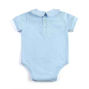 Custom Embroidery Newborn Baby Boy Short Sleeve Bubble RomperBlank Cotton Collared Piping Toddler Boy Plain <strong>White</strong> Outfit <strong>Onesie</strong> - Product Image 4
