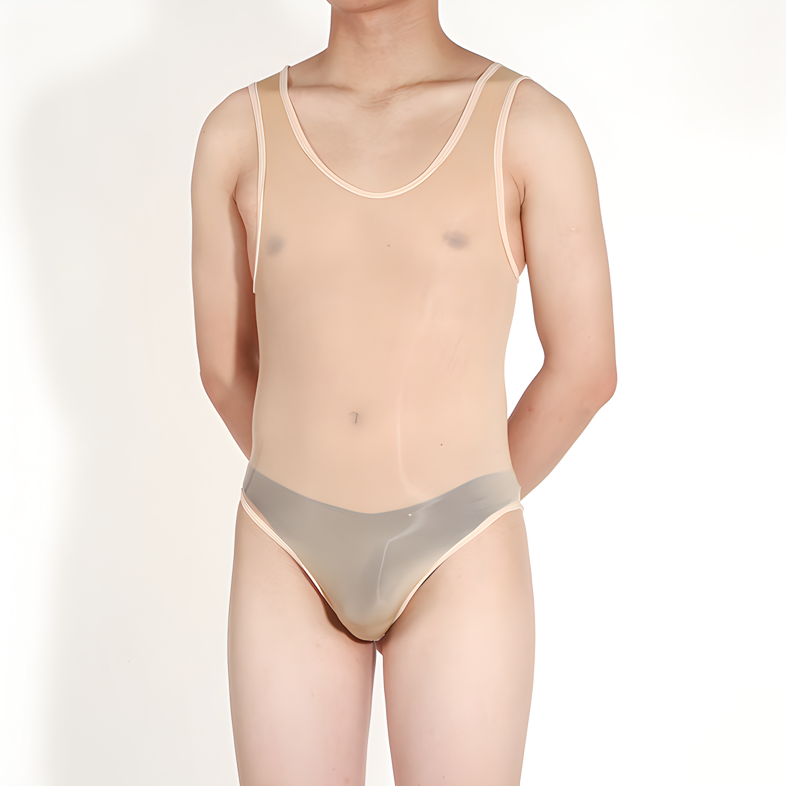 Skin tone [slicked-back swimsuit and glossy stockings] set