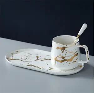 New mould italain coffee cup with dessert plates / marble coffee tea ceramic cup saucer for restaurant