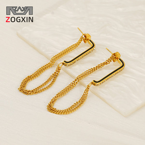 Zogxin Geometric <b>Stud</b> Earrings Gold Chain Long <b>Titanium</b> Steel Party Fashion - Product Image 1