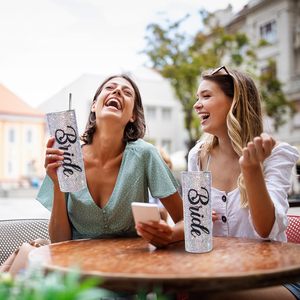 Gobelet de mariée élégant en diamant Bling 500ML gobelet isolé de mariée avec paille et couvercle cadeaux de douche cadeau de mariage de fiançailles de mariée - Product Image 5