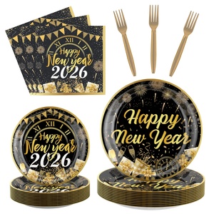 2026 New Black Gold năm mới hạnh phúc giấy tấm Đảng Bộ đồ ăn Set năm mới lễ hội trang trí và sắp xếp Kit - Product Image 6