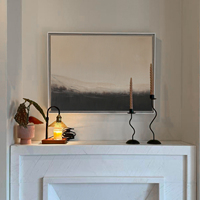 Peinture à l'huile abstraite paysagère noire beige neutre, peinte à la main, minimaliste Wabi Sabi, montagne brumeuse, Art déco, art mural